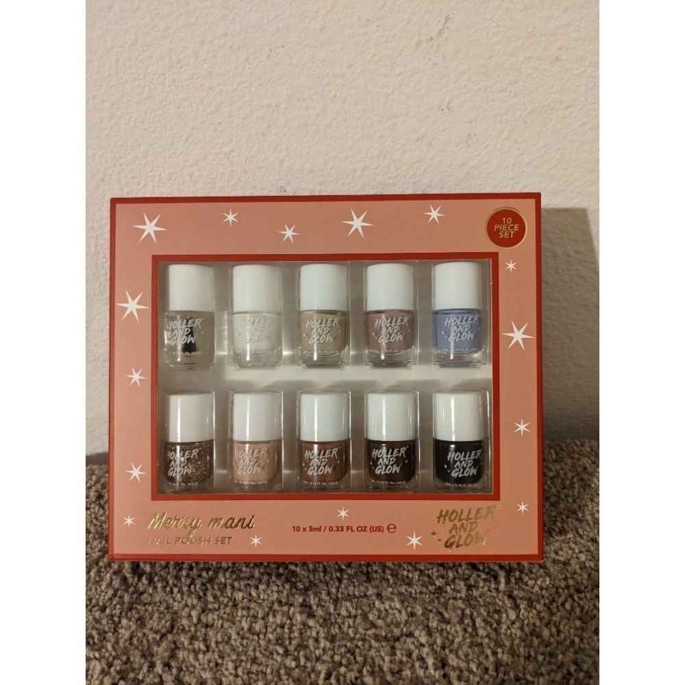 Merry Mani Holler‎ and Glow Nail Polish Set 10 Piece Nude Festive Colors NIB